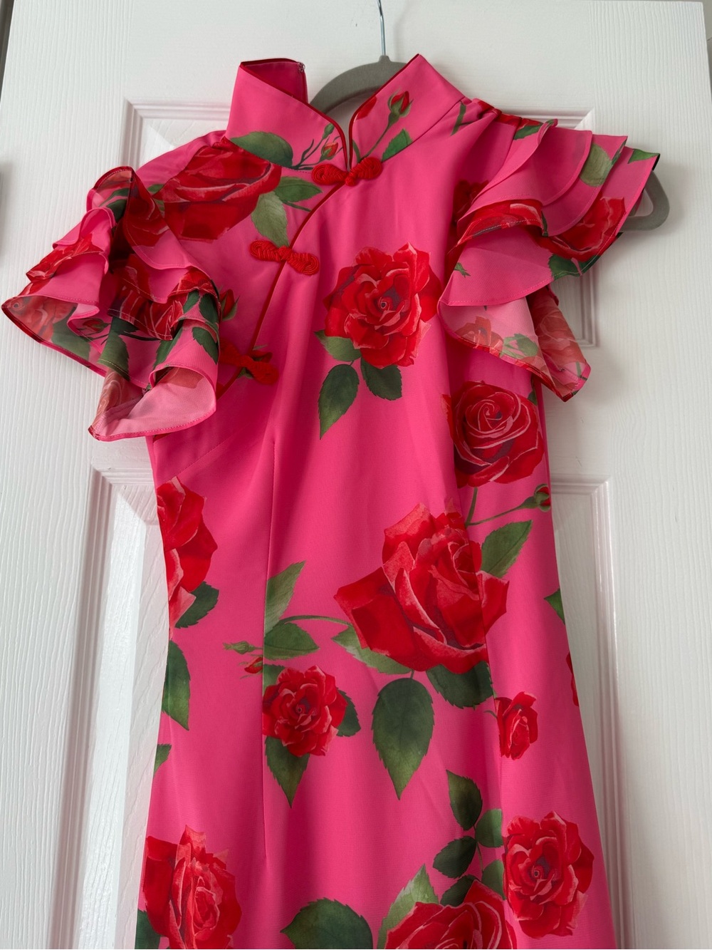 Sau Lee Sylvie Mandarin Collar Ruffle Sleeve Pink Floral Maxi Dress NEW with tag - Picture 4 of 11
